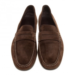 Pre Owned J.M.Weston Brown Suede Penny Loafers Size 42.5