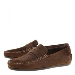 Pre Owned J.M.Weston Brown Suede Penny Loafers Size 42.5