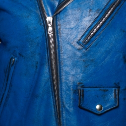 John Elliott X Blackmeans Black & Blue Painted Leather Riders Jacket L