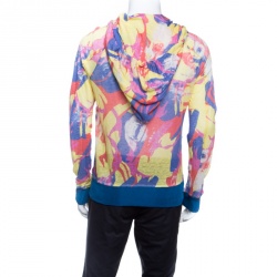 John Galliano Multicolor Printed Rib Trim Hooded Linen Sweatshirt L