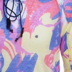 John Galliano Multicolor Printed Rib Trim Hooded Linen Sweatshirt L