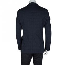 John Varvatos Navy Blue Glen Plaid Wool Linen Regular Fit Austin Blazer L