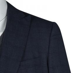 John Varvatos Navy Blue Glen Plaid Wool Linen Regular Fit Austin Blazer L