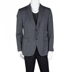 John Varvatos Navy Blue and White Wool Regular Fit Blazer L