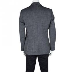 John Varvatos Navy Blue and White Wool Regular Fit Blazer L
