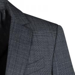 John Varvatos Navy Blue and White Wool Regular Fit Blazer L