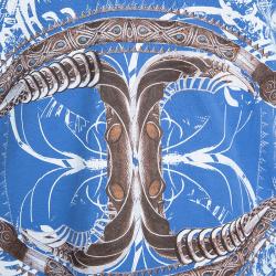 Pre Owned Just Cavalli Blue Graphic Logo Print V-Neck T-Shirt XXL