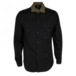 Pre Owned Just Cavalli Black Cotton Contrast Collar Long Sleeve Button Front Shirt M