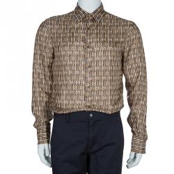 Pre Owned Just Cavalli Brown Printed Silk Long Sleeve Buttondown Shirt M