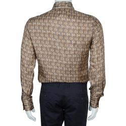Pre Owned Just Cavalli Brown Printed Silk Long Sleeve Buttondown Shirt M