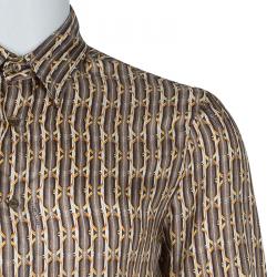 Pre Owned Just Cavalli Brown Printed Silk Long Sleeve Buttondown Shirt M