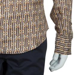 Pre Owned Just Cavalli Brown Printed Silk Long Sleeve Buttondown Shirt M