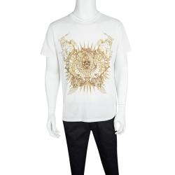 Pre Owned Just Cavalli White Metallic Skull Print Short Sleeve T-Shirt L