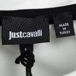 Pre Owned Just Cavalli White Metallic Skull Print Short Sleeve T-Shirt L