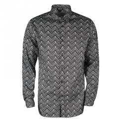 Just Cavalli Monochrome Printed Stretch Cotton Long Sleeve Button Front Shirt L