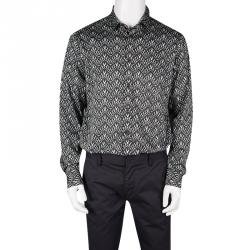 Just Cavalli Monochrome Printed Stretch Cotton Long Sleeve Button Front Shirt L