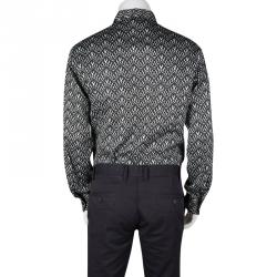 Just Cavalli Monochrome Printed Stretch Cotton Long Sleeve Button Front Shirt L