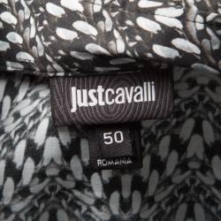 Just Cavalli Monochrome Printed Stretch Cotton Long Sleeve Button Front Shirt L