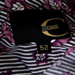 Pre Owned Just Cavalli Multicolor Striped Floral Printed Long Sleeve Slim Fit Shirt XL