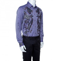 Pre Owned Just Cavalli Purple Butterfly Printed Cotton Long Sleeve Shirt L