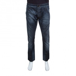 Pre Owned Just Cavalli Indigo Dark Wash Faded Effect Distressed Denim Jeans XXL