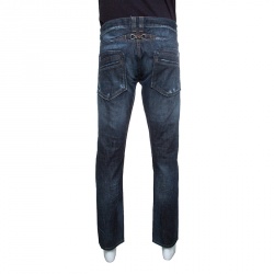 Pre Owned Just Cavalli Indigo Dark Wash Faded Effect Distressed Denim Jeans XXL