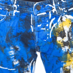 Pre Owned Just Cavalli Multicolor Paint Splatter Printed Denim Straight Leg Jeans L