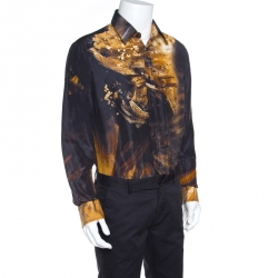Just Cavalli Multicolor Silk Abstract Printed Button Front Shirt L