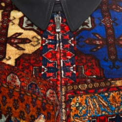 Pre Owned Just Cavalli Printed Corduroy and Coated Denim Zip Front Bomber Jacket L