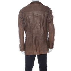 Pre Owned Just Cavalli Brown Leather Pleated Yoke Detail Jacket 5XL