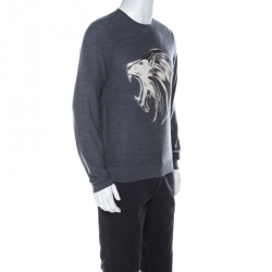 Pre Owned Just Cavalli Grey Wool Lion Print Sweater M