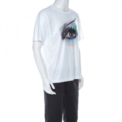Pre Owned Kenzo White Coated Stretch Cotton Digital Eye Print T Shirt L
