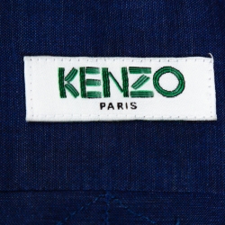 Pre Owned Kenzo Navy Blue Tiger Crest Embroidered Linen Blend Button Down Shirt M