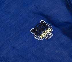 Pre Owned Kenzo Navy Blue Tiger Crest Embroidered Linen Blend Button Down Shirt M