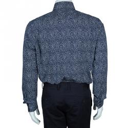 Pre Owned Kenzo Men's Blue and White Print Shirt M