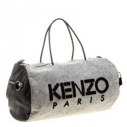 Pre Owned Kenzo Grey/Black Denim and Leather Duffel Bag