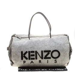 Pre Owned Kenzo Grey/Black Denim and Leather Duffel Bag