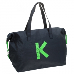 Pre Owned Kenzo Navy Blue/Green K Logo Nylon Weekender Duffel Bag