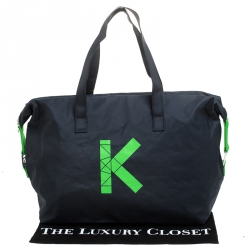 Pre Owned Kenzo Navy Blue/Green K Logo Nylon Weekender Duffel Bag