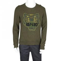 Pre Owned Kenzo Jungle Olive Green Tiger Motif Embroidered Sweatshirt XL