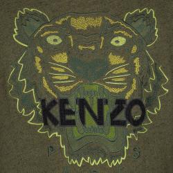 Pre Owned Kenzo Jungle Olive Green Tiger Motif Embroidered Sweatshirt XL