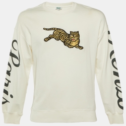 مملوكة مسبقًا Kenzo Ivory Cotton Flying Tiger Embroidered Sweatshirt S 