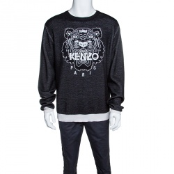 Kenzo Black Embroidered Tiger Motif Wool Blend Sweater XXL Kenzo | TLC