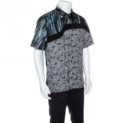 Kenzo Multicolor Scribble and Stripe Printed Cotton Short Sleeve Shirt L