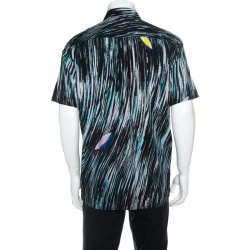 Kenzo Multicolor Scribble and Stripe Printed Cotton Short Sleeve Shirt L