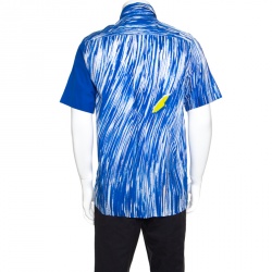 Pre Owned Kenzo Blue Wave Printed Colorblock Cotton Short Sleeve Button Front Shirt M