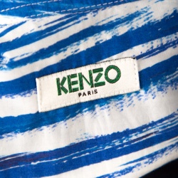 Pre Owned Kenzo Blue Wave Printed Colorblock Cotton Short Sleeve Button Front Shirt M