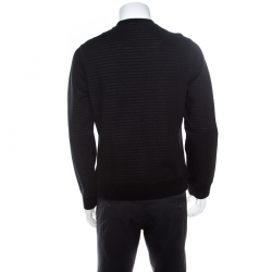 Pre Owned Kenzo Black Striped Knit Embroidered Tiger Motif Sweatshirt M