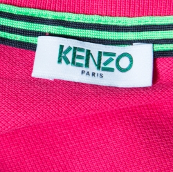 Pre Owned Kenzo Pink Contrast Striped Trim Logo Embroidered Slim Fit Polo T-Shirt 3XL