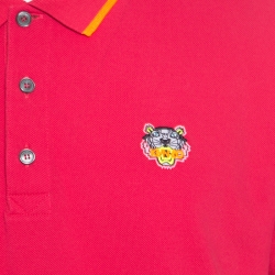 Pre Owned Kenzo Pink Contrast Striped Trim Logo Embroidered Slim Fit Polo T-Shirt 3XL
